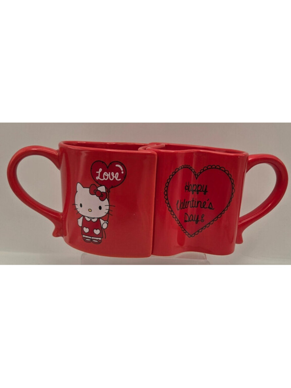 Hello Kitty Valentine Heart Mugs Set of 2 Ceramic 8 Oz Red Sanrio NIB